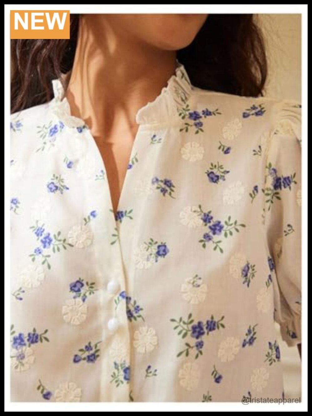 Boho Floral Puff Sleeve Peasant Blouse Button Down V Neck - Picture 4 of 4
